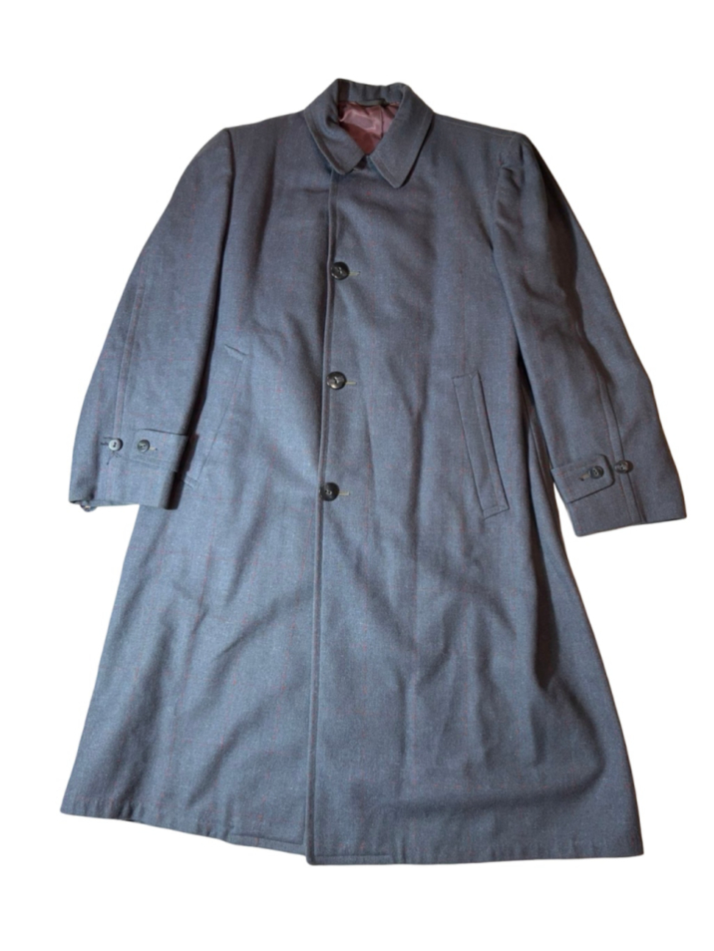 Vintage Robert Hall Gray Windowpane Plaid Long Overcoat Union Made Academia